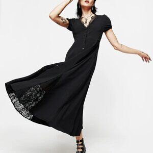 NWOT Disturbia Women's Floral Lace Button Up Midaxi Dress US 8 Black Gothic Vibe